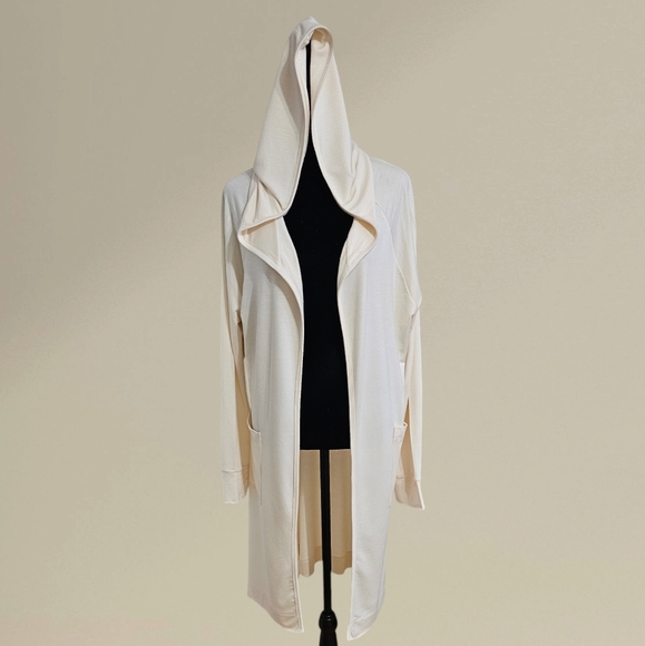 GO COUTURE Women's Hooded Cardigan Duster Cream XL - Picture 3 of 11
